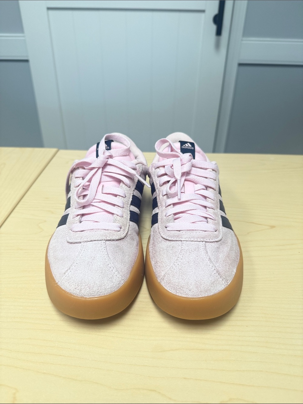 adidas Pink Suede Sneakers with Navy Stripes and Gum Sole
